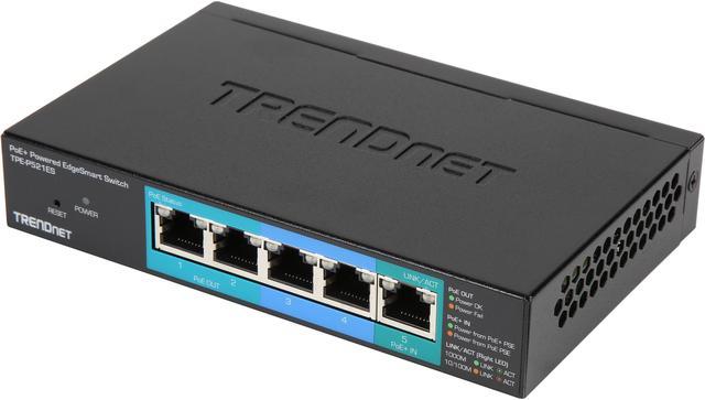 TRENDnet 5-Port Gigabit PoE+ Powered EdgeSmart Switch with PoE Pass Through - TPE-P521ES