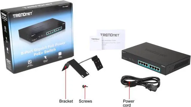 Alt view image 7 of 6 - TRENDnet 8-Port Gigabit Full Power Poe+ Switch, 8 x Gigabit PoE+ Ports, 240W Power Budget, 16Gbps Switching Capacity, Rack Mountable, Ethernet Network Switch, Metal, TPE-TG80F
