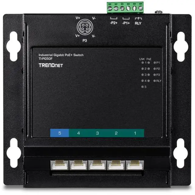 Alt view image 2 of 6 - TRENDnet 5-Port Industrial Gigabit PoE+ Wall-Mounted Front Access Switch, 5X Gigabit PoE+ Ports, DIN-Rail Mount, 48 -57V DC Power Input, IP30, 120W PoE Budget, TI-PG50F