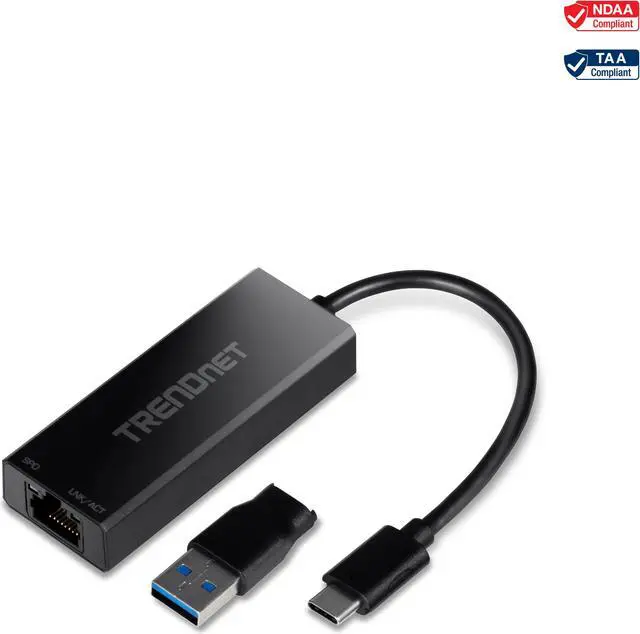Alt view image 3 of 11 - TRENDnet 2.5G USB-C to RJ-45 Ethernet Adapter, 2-in-1 Adapter Compatible with USB C/Thunderbolt 3 or USB 3.1, Windows Compatible, USB-C to USB-A Adapter Included, Black, TUC-ET2G
