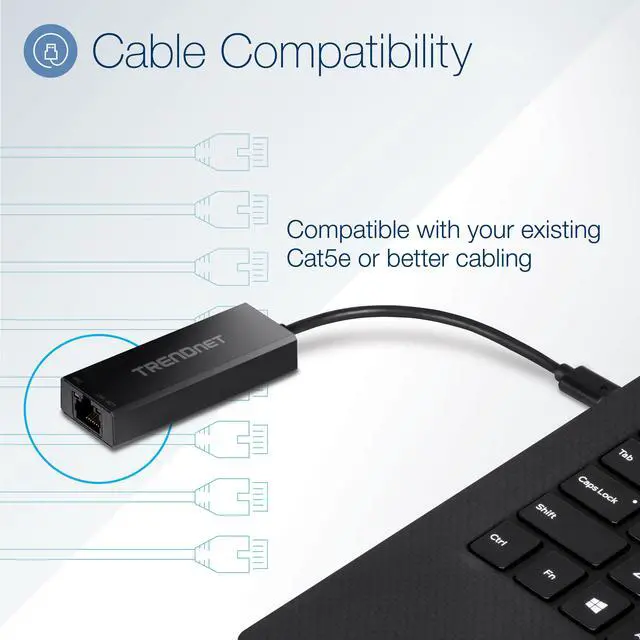 Alt view image 4 of 11 - TRENDnet 2.5G USB-C to RJ-45 Ethernet Adapter, 2-in-1 Adapter Compatible with USB C/Thunderbolt 3 or USB 3.1, Windows Compatible, USB-C to USB-A Adapter Included, Black, TUC-ET2G