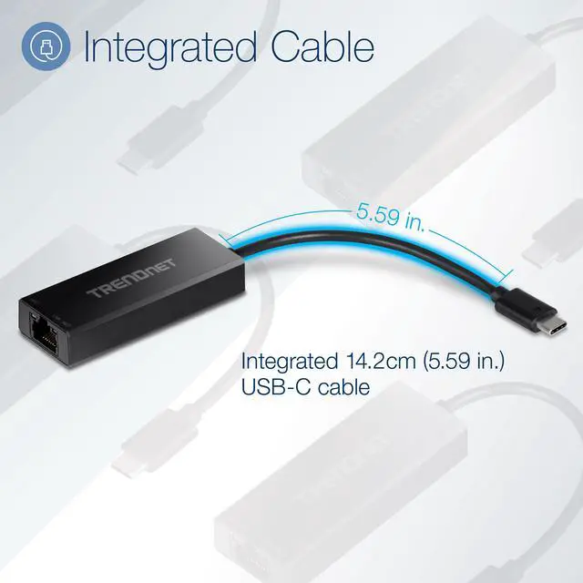 Alt view image 5 of 11 - TRENDnet 2.5G USB-C to RJ-45 Ethernet Adapter, 2-in-1 Adapter Compatible with USB C/Thunderbolt 3 or USB 3.1, Windows Compatible, USB-C to USB-A Adapter Included, Black, TUC-ET2G