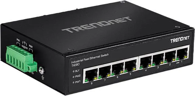 Main image of TRENDnet 8-Port Industrial Unmanaged Fast Ethernet DIN-Rail Switch, TI-E80 8 x Fast Ethernet Ports, 1.6Gbps Switching Capacity,8 Port Network Fast Ethernet Switch,IP30 Metal Switch