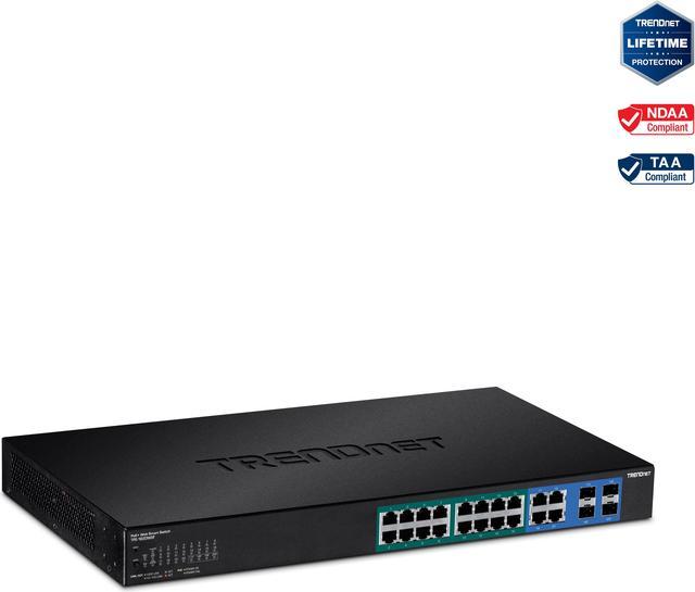 TRENDnet 20-Port Gigabit Web Smart 370W PoE+ Switch, TPE-1620WSF, 16  Gigabit PoE+ Ports, 4 Shared Gigabit Ports(RJ-45 or SFP), 370W PoE  Budget,Managed