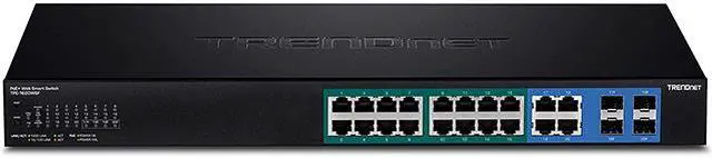 Alt view image 6 of 6 - TRENDnet 20-Port Gigabit Web Smart 370W PoE+ Switch, TPE-1620WSF, 16 Gigabit PoE+ Ports, 4 Shared Gigabit Ports(RJ-45 or SFP), 370W PoE Budget,Managed PoE+ Ethernet Network Switch, Lifetime Protection