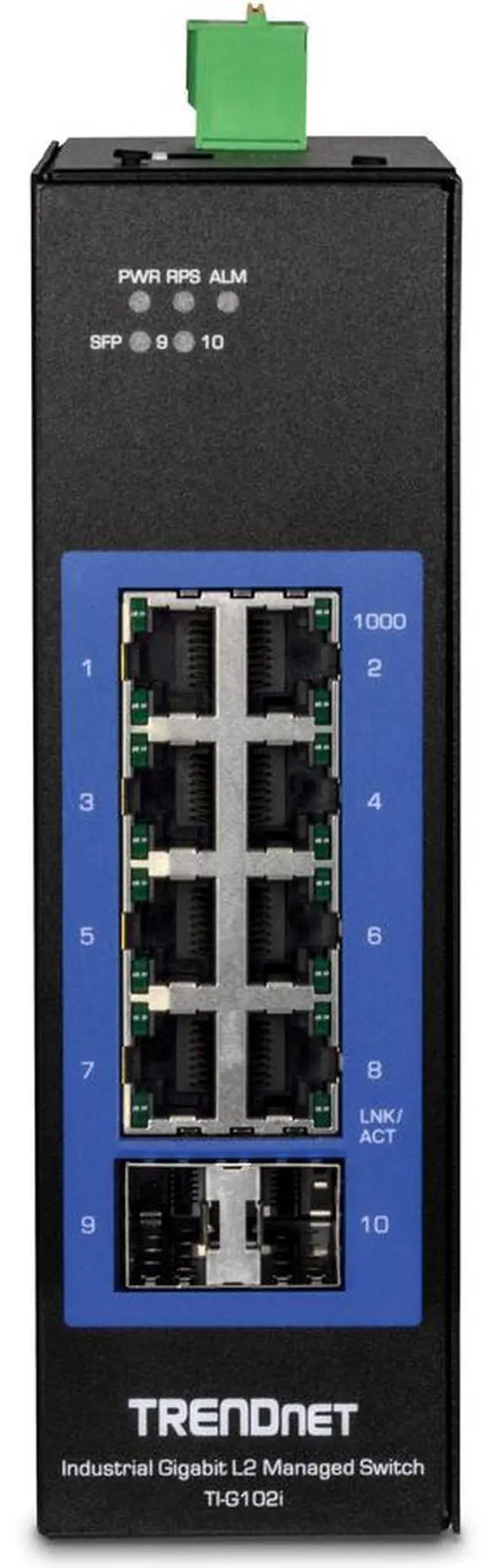 Alt view image 2 of 5 - TRENDnet 10-Port Industrial Gigabit L2 Managed DIN-Rail Switch, 8 X Gigabit, 2 X SFP Slots, DIN-Rail Mount, IP30, Ethernet Splitter, NDAA & TAA Compliant, TI-G102i