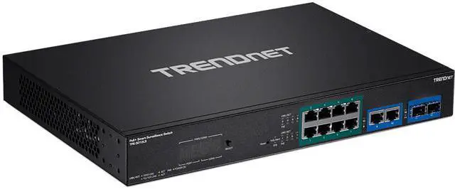 Main image of TRENDnet 12-Port Gigabit PoE+ Smart Surveillance Switch, TPE-3012LS, 8 x Gigabit PoE+ Ports, 2 x Gigabit Ports, 2 x SFP Slots, 110W PoE Budget, Managed Switch, Long Range PoE+ up to 200m (656 ft)