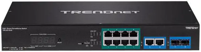 Alt view image 2 of 3 - TRENDnet 12-Port Gigabit PoE+ Smart Surveillance Switch, TPE-3012LS, 8 x Gigabit PoE+ Ports, 2 x Gigabit Ports, 2 x SFP Slots, 110W PoE Budget, Managed Switch, Long Range PoE+ up to 200m (656 ft)