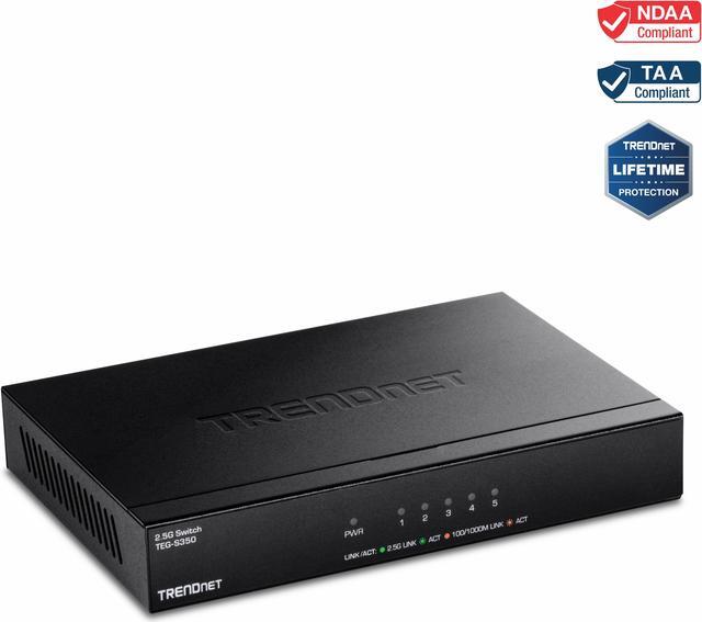 Alt view image 4 of 11 - TRENDnet 5-Port Unmanaged 2.5G Gaming Switch, TEG-S350, 5 x 2.5GBase-T Ports, 25Gbps Switching Capacity, Ethernet Splitter, NDAA & TAA Compliant, Fanless, Wall Mountable, Lifetime Protection, Black
