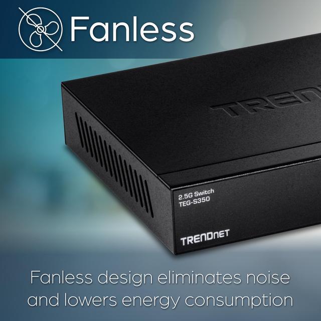 Alt view image 9 of 11 - TRENDnet 5-Port Unmanaged 2.5G Gaming Switch, TEG-S350, 5 x 2.5GBase-T Ports, 25Gbps Switching Capacity, Ethernet Splitter, NDAA & TAA Compliant, Fanless, Wall Mountable, Lifetime Protection, Black
