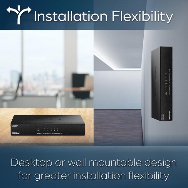 Alt view image 10 of 11 - TRENDnet 5-Port Unmanaged 2.5G Gaming Switch, TEG-S350, 5 x 2.5GBase-T Ports, 25Gbps Switching Capacity, Ethernet Splitter, NDAA & TAA Compliant, Fanless, Wall Mountable, Lifetime Protection, Black
