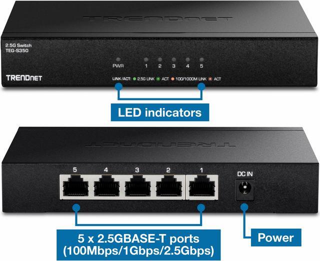 Alt view image 5 of 11 - TRENDnet 5-Port Unmanaged 2.5G Gaming Switch, TEG-S350, 5 x 2.5GBase-T Ports, 25Gbps Switching Capacity, Ethernet Splitter, NDAA & TAA Compliant, Fanless, Wall Mountable, Lifetime Protection, Black