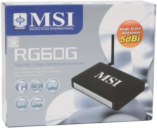 Alt view image 5 of 5 - MSI RG60G Wireless Turbo G Broadband Router with 5 dBi High-gain Antenna IEEE 802.3/3u, IEEE 802.11b/g