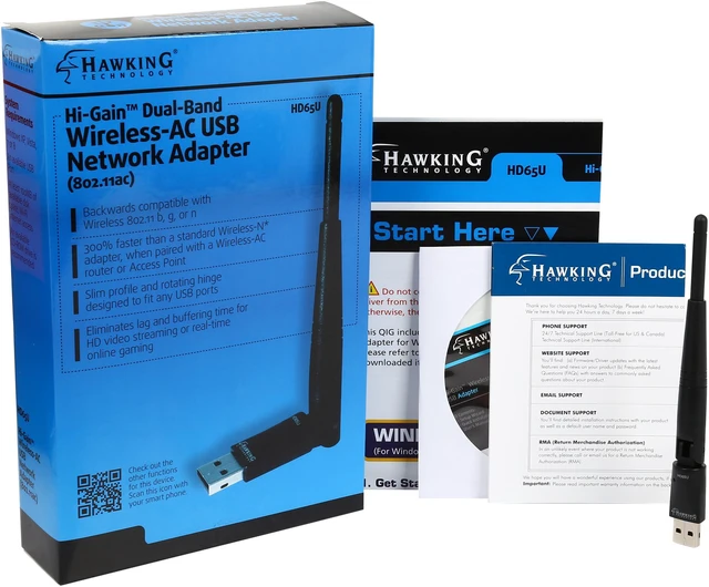 Alt view image 2 of 7 - Hawking Technology Hi-Gain Wireless-AC Dual-Band USB Network Adapter Certified error-free streaming (HD65U)