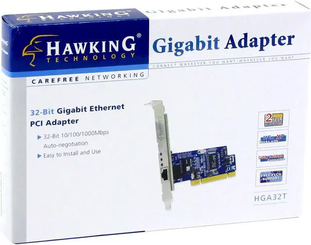 Alt view image 4 of 4 - HAWKING HGA32T Gigabit Ethernet Adapter 10/20/100/200/1000/2000Mbps PCI 1 x RJ45