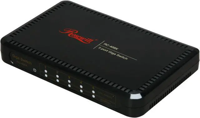Main image of Rosewill RC-409X 10/100/1000Mbps 5-Port Desktop Green Power Saving Switch/ Plastic shell 5 x RJ45 1K MAC Address Table 832Kbits Buffer Memory