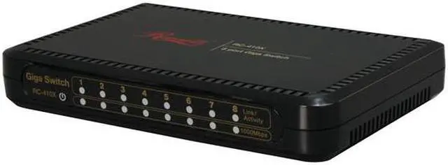 Main image of Rosewill RC-410X 10/100/1000Mbps 8-Port Desktop Green Power Saving Switch/ Plastic shell 8 x RJ45 8K MAC Address Table 832 Kbits SRAM buffer memory