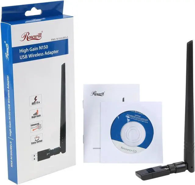 Alt view image 4 of 4 - Rosewill RNX-N150UBEv3, Wireless N150 Wi-Fi Adapter, IEEE 802.11b/g/n, Up to 150 Mbps Wireless Data Rates, USB 2.0 Interface, 1 x 5 DBi Detachable High Gain Antennas, Win 10 Support
