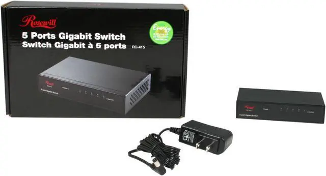 Alt view image 5 of 5 - Rosewill RC-415 - 10/10/1000 Mbps 5-Port Gigabit Green Ethernet Desktop Switch in Metal Enclosure