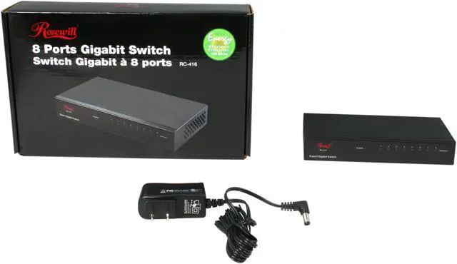 Alt view image 5 of 5 - Rosewill RC-416 – 10 / 100 / 1000 Mbps 8-Port Gigabit Green Ethernet Desktop Switch in Metal Enclosure - 3-Year Warranty