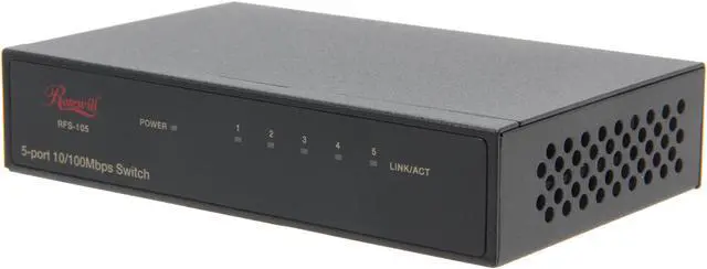 Main image of Rosewill RFS-105 5 port 10/100Mbps Fast Ethernet Energy Saving Metal Enclosure Switch with 3-Year Warranty