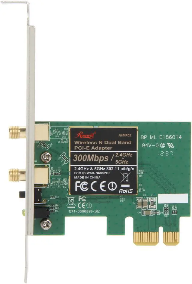 Alt view image 3 of 5 - Rosewill RNX-N600PCE - Dual Band Wireless N600 Wi-Fi Adapter - IEEE 802.11b / 11g / 11n, Up to 300 Mbps (5.0 GHz) + 300 Mbps (2.4 GHz) Data Rates, PCI E Interface, 2 High Power Dual Band Antennas