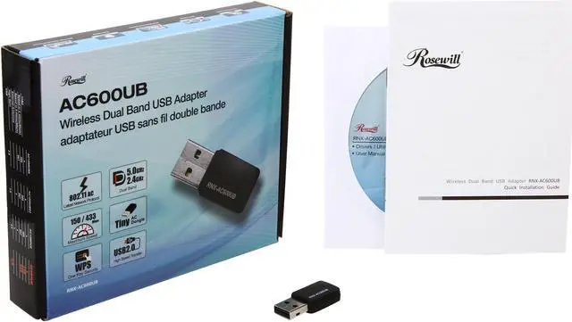 Alt view image 6 of 6 - Rosewill RNX-AC600UB - Dual Band Wireless AC600 Adapter - IEEE 802.11AC a / b / g / n, Up to 433 Mbps (5.0 GHz) + 150 Mbps (2.4 GHz) Wi-Fi Data Rates, USB 2.0 Interface, WPS for Easy Connect