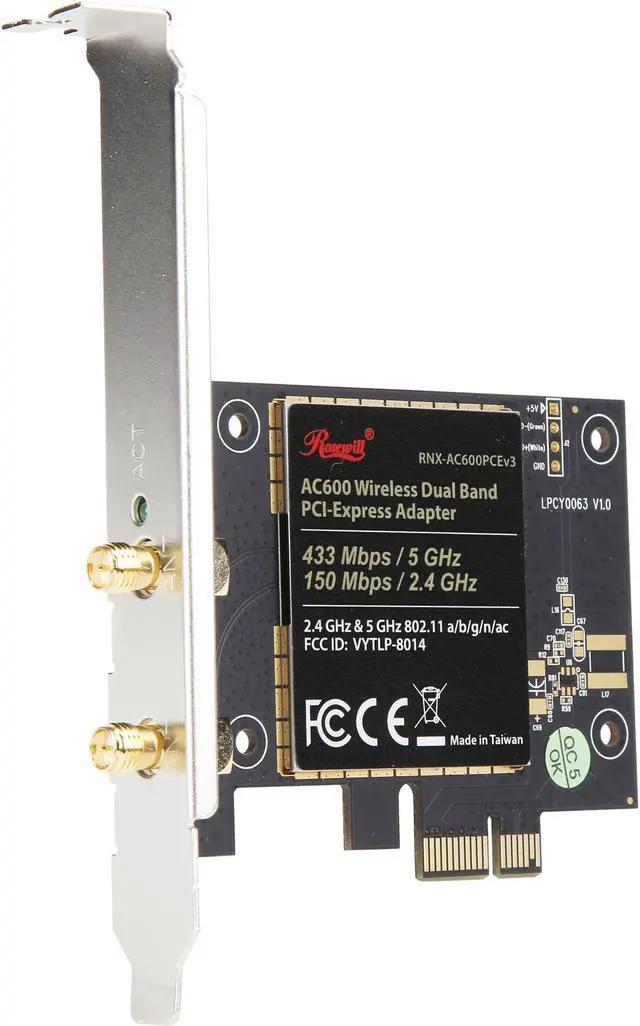 Alt view image 3 of 6 - Rosewill Wi-Fi Adapter / Wireless AC600 Adapter / PCI Express Network Card, Dual Band Wireless 11AC Wi-Fi Card / Adapter, Up to 433 Mbps (5.0 GHz) + 150 Mbps (2.4 GHz) - RNX-AC600PCEv3