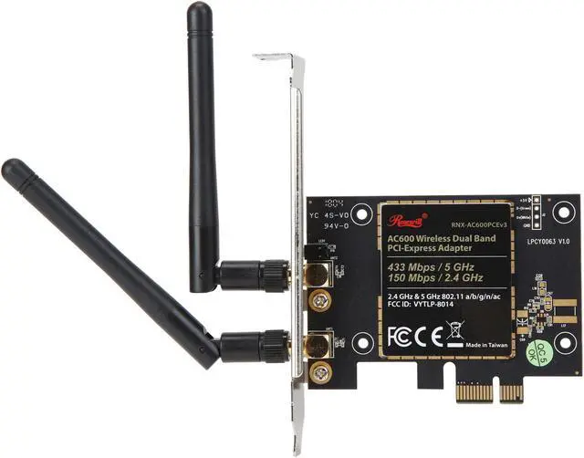 Main image of Rosewill Wi-Fi Adapter / Wireless AC600 Adapter / PCI Express Network Card, Dual Band Wireless 11AC Wi-Fi Card / Adapter, Up to 433 Mbps (5.0 GHz) + 150 Mbps (2.4 GHz) - RNX-AC600PCEv3