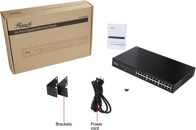 Alt view image 5 of 5 - Rosewill RC-GS1024v2 10/100/1000 Mbps 24-Port Unmanaged Gigabit Desktop / Rackmountable Switch, Metal Case, Power-Saving