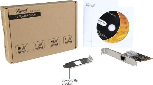 Alt view image 6 of 5 - Rosewill RC-NIC412v2, 10G Ethernet Network Adapter Card, 10GBASE-T 5-Speed RJ45 PCIe NIC Card