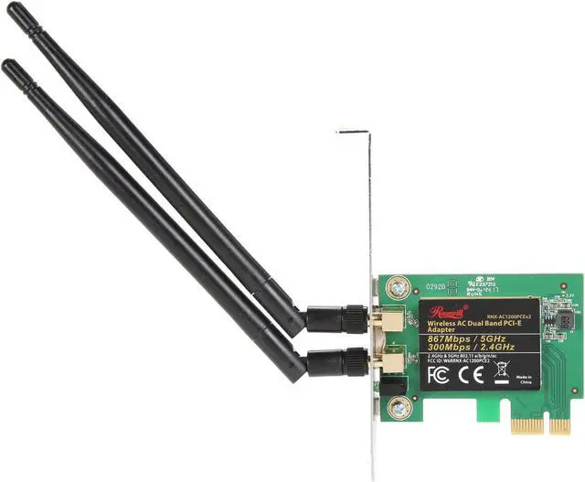 Alt view image 3 of 5 - Rosewill RNX-AC1200PCEv2 AC1200 802.11AC PCI Express Wi-Fi Adapter, Dual Band 2.4 GHz 300 Mbps + 5 GHz 867 Mbps Wireless Network PCIe Card Including Low-profile Bracket, Support Windows XP / 7 / 8.1 / 10