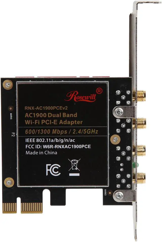 Alt view image 3 of 5 - Rosewill RNX-AC1900PCEv2, Dual Band Wireless AC1900 Wi-Fi Adapter for Desktop, Up to 1300 Mbps (5.0 GHz) + 600 Mbps (2.4 GHz) Wireless Data Rates, PCI-Express Interface, 4 x External Antennas