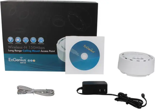 Alt view image 7 of 7 - EnGenius EAP150 Business-class High-Power Wireless-N AP and WDS Bridge/AP w/ Smoke Dector Housing & PoE