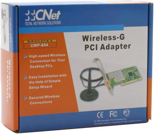Alt view image 7 of 7 - CNet CWP-854 Wireless-G Adapter IEEE 802.11b/g PCI Up to 54Mbps Wireless Data Rates