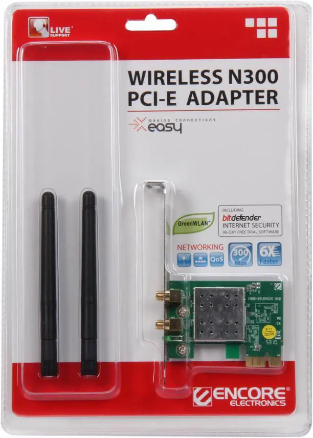 Alt view image 6 of 6 - ENCORE ENEWI-2XN42 Wireless N300 Adapter, 2dBi IEEE 802.11b/g/n PCI Express Up to 300Mbps Wireless Data Rates
