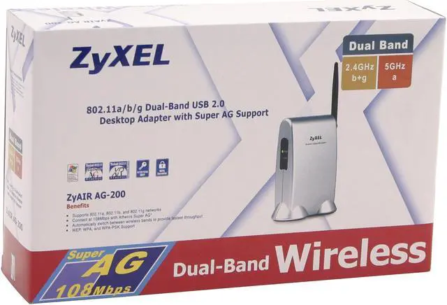 Alt view image 5 of 5 - ZyXEL AG-200 Wireless Adapter IEEE 802.11a/b/g USB 2.0 Up to 108Mbps Wireless Data Rates