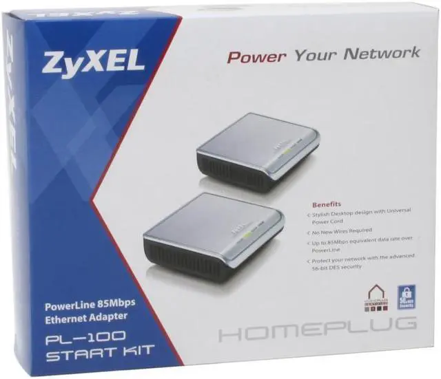 Alt view image 6 of 6 - ZyXEL PL-100KIT 85Mbps 56-bit data encryption Powerline Ethernet Adapter Kit Up to 85Mbps
