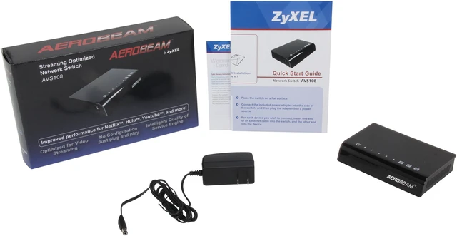 Alt view image 5 of 5 - ZyXEL Aerobeam AVS108 8-Port AV Optimized Switch 10/100/1000Mbps with QoS