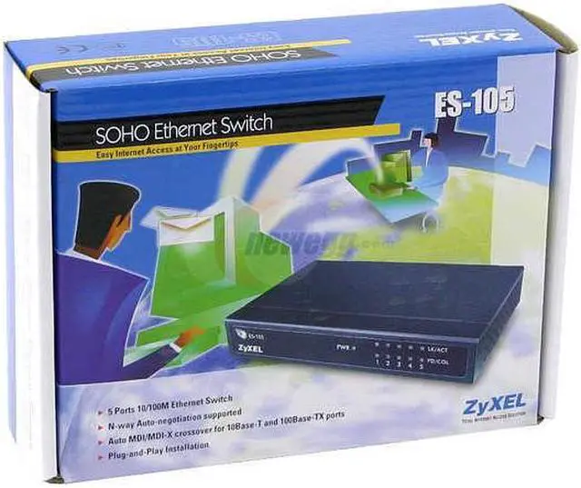 Alt view image 4 of 4 - ZyXEL ES-105 10/100Mbps SOHO Ethernet Switch 5 x RJ45 1K MAC Address Table 128KB Buffer Memory