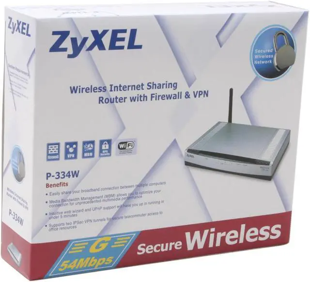 Alt view image 5 of 5 - ZyXEL Prestige 334W 802.11g Wireless Broadband Router with Firewall IEEE 802.3/3u, IEEE 802.11b/g
