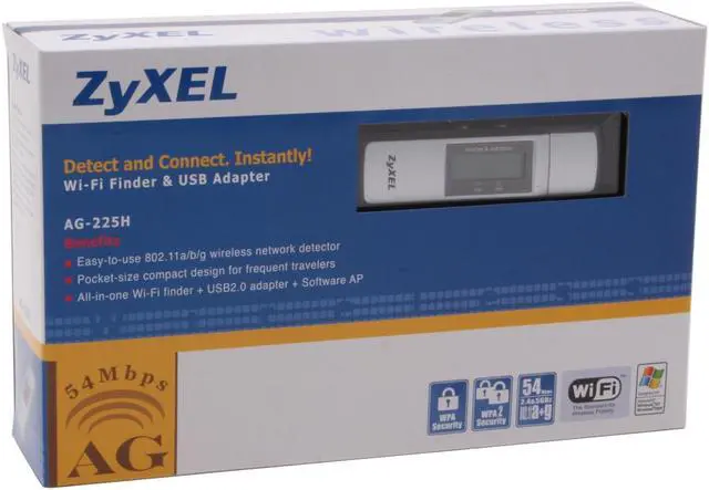 Alt view image 7 of 7 - ZyXEL AG-225H Wi-Fi Finder & Wireless Adapter IEEE 802.11a/b/g USB 2.0 Up to 54Mbps Wireless Data Rates
