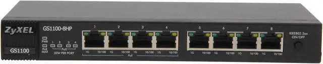 Alt view image 3 of 5 - ZyXEL GS1100-8HP Unmanaged 8-Port Gigabit PoE+ Switch with 4 PoE Ports 75W