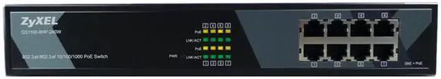 Alt view image 2 of 3 - ZyXEL 1100 Series GS1100-8HP-240W Unmanaged 8-port Gigabit 240W PoE+ Switch