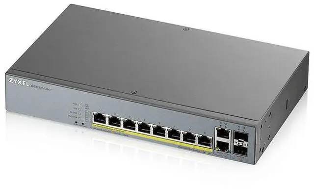 Alt view image 2 of 4 - ZyXEL GS1350-12HP 8-Port Gigabit Smart Nebula Cloud Managed PoE Switch, 8 PoE+ Ports at 130W with 2 SFP Uplinks