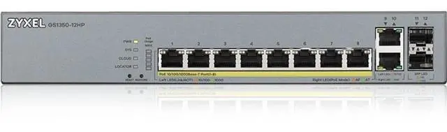 Alt view image 3 of 4 - ZyXEL GS1350-12HP 8-Port Gigabit Smart Nebula Cloud Managed PoE Switch, 8 PoE+ Ports at 130W with 2 SFP Uplinks