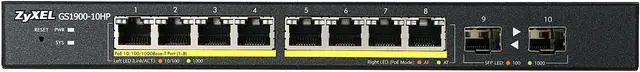 Alt view image 2 of 5 - ZyXEL 8-Port Gigabit Smart Managed PoE Switch, 8 PoE+ Ports at 77W with 2 SFP Uplinks, Fanless, GS1900-10HP
