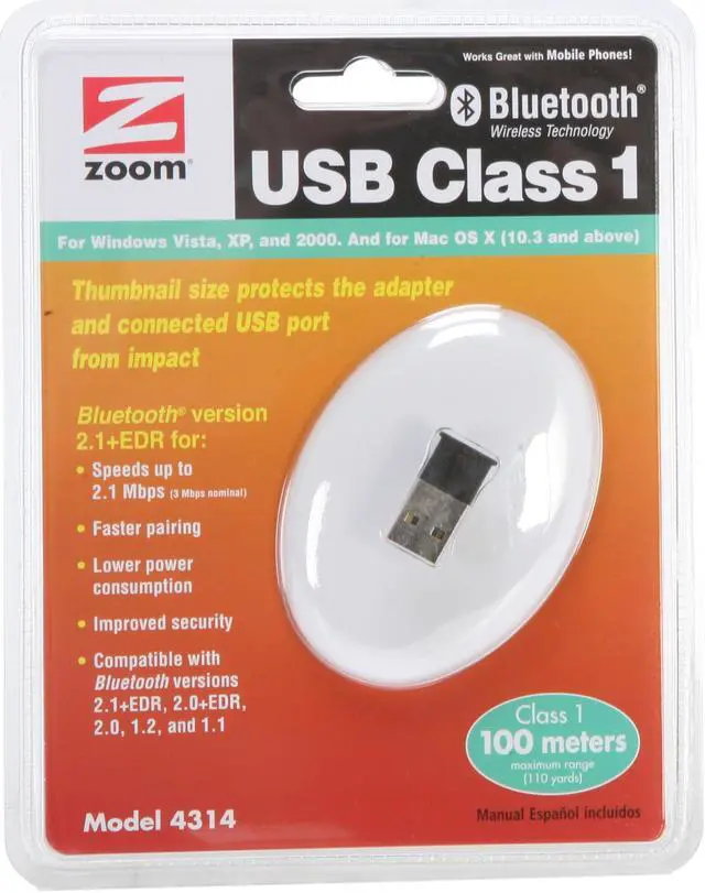 Alt view image 2 of 2 - Zoom Technologies Inc. 4314 Thumbnail-sized Class 1 Bluetooth 2.1 + EDR Adapter