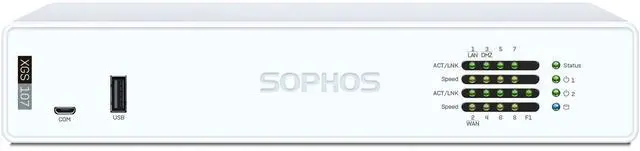 Main image of Sophos XGS 107w Network Security/Firewall Appliance - 1 Year Xstream Protection - 8 Port - 10/100/1000Base-T, 1000Base-X - Gigabit Ethernet - Wireless LAN IEEE 802.11 a/b/g/n/ac - 8 x RJ-45