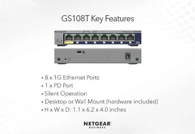Alt view image 5 of 10 - Netgear ProSafe GS108T 8-Port Gigabit Ethernet Smart Switch, GS108T-300NAS